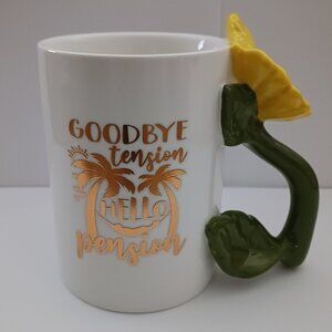 Mug Retirement "Goodbye Tension, Hello Pension" Ceramic with Sunflower New w/Box